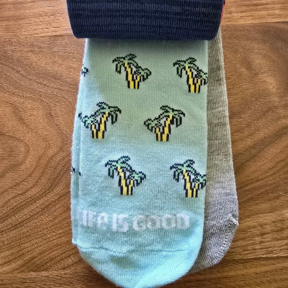 Life Is Good Socks Men 6-12.5 Blue Orange 6 Pack Low Cut Beach Tropical Dog NEW